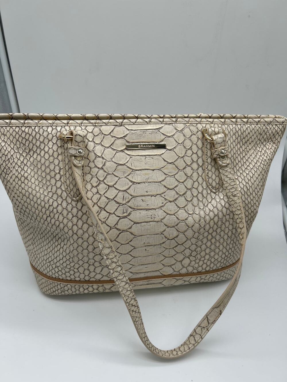 Brahmin Medium Asher Tote Oyster Ellacoya Snake Embossed Leather Satchel Bag